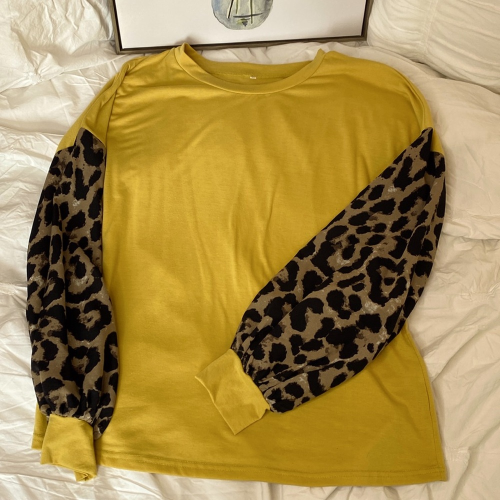 Yellow and Cheetah Print Top